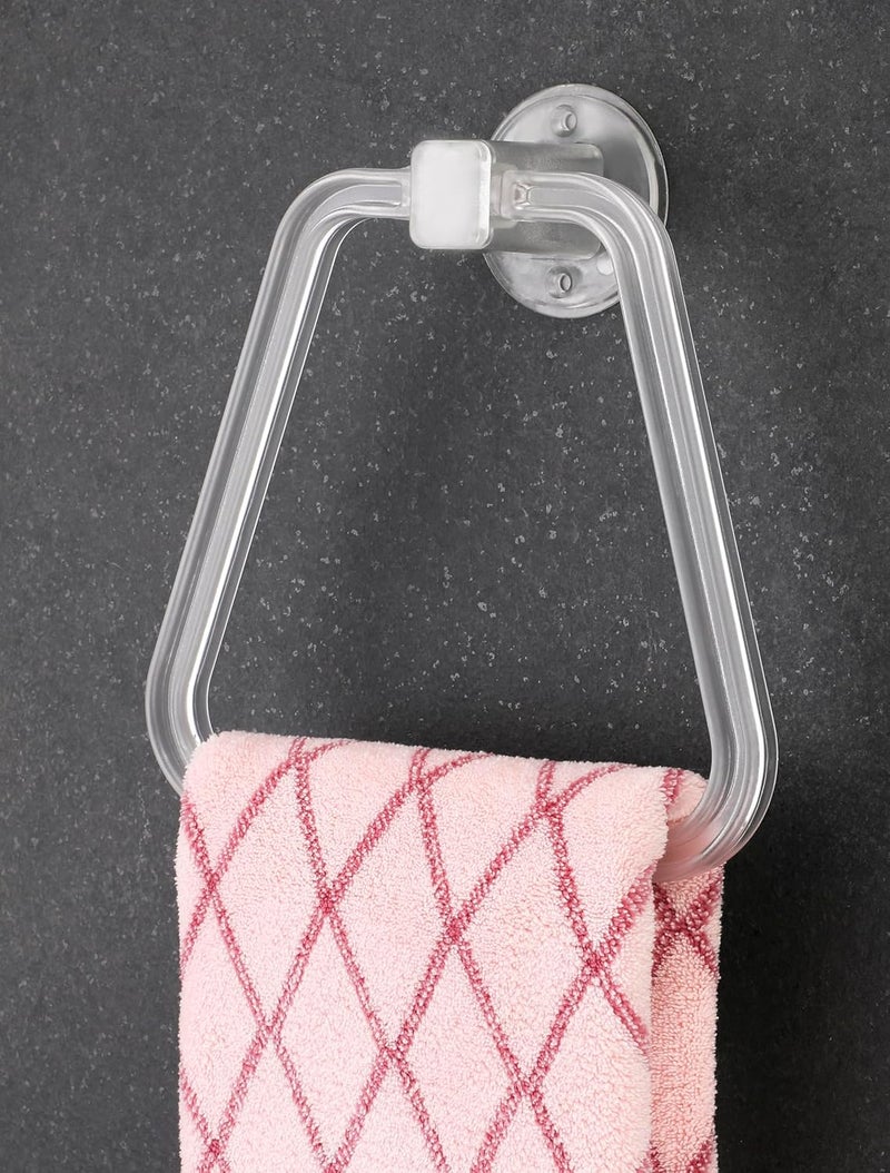 iSTAR iSTAR Self Adhesive Sticker ABS Plastic Hand Towel Ring Holder for Bathroom Washbasin Triangle Towel Hanger Unbreakable Napkin Holder Stand for Kitchen Bathroom Accessroies (White) Pack of 1  - Image 4