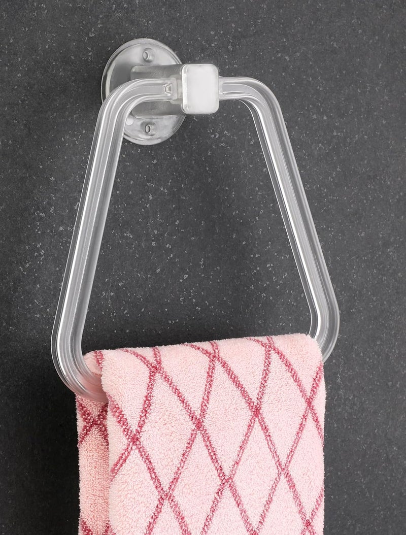 iSTAR iSTAR Self Adhesive Sticker ABS Plastic Hand Towel Ring Holder for Bathroom Washbasin Triangle Towel Hanger Unbreakable Napkin Holder Stand for Kitchen Bathroom Accessroies (White) Pack of 1  - Image 2