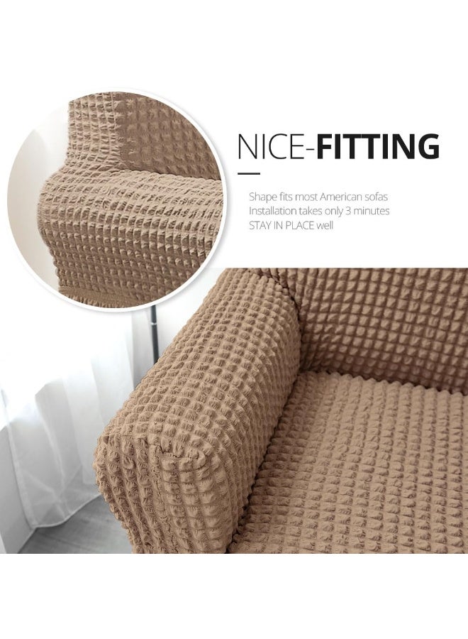 VINNYSEN Armchair Cover Khaki Armchair Slipcover 1 Piece Easy Fitted Sofa Couch Covers Universal High Stretchable Durable Furniture Protector with Skirt Country Style (3 Seater Khaki) - Image 3