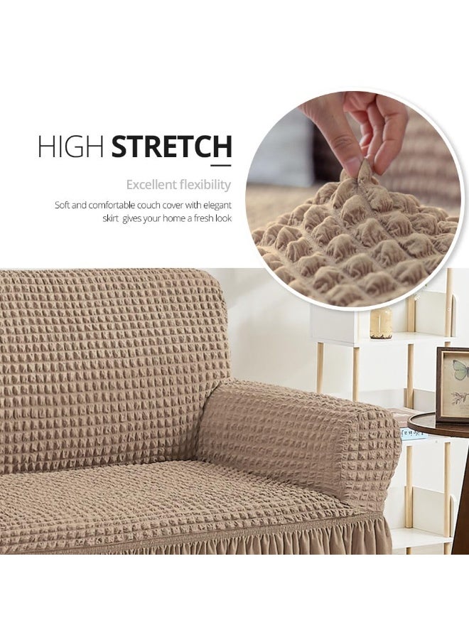 VINNYSEN Armchair Cover Khaki Armchair Slipcover 1 Piece Easy Fitted Sofa Couch Covers Universal High Stretchable Durable Furniture Protector with Skirt Country Style (3 Seater Khaki) - Image 2