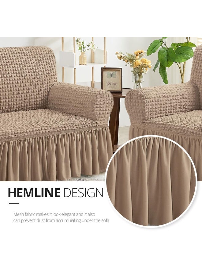 VINNYSEN Armchair Cover Khaki Armchair Slipcover 1 Piece Easy Fitted Sofa Couch Covers Universal High Stretchable Durable Furniture Protector with Skirt Country Style (3 Seater Khaki) - Image 4