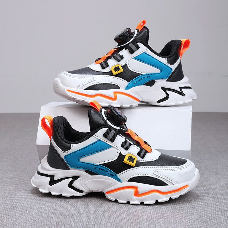 Boys' Breathable Dad Shoes, Autumn Boys' Leather Shoes, Mesh Sneakers, Button-Up Shoes For Older And Younger Children - Image 2