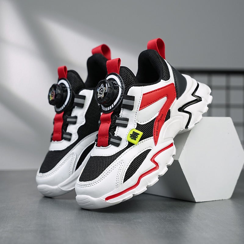Boys' Breathable Dad Shoes, Autumn Boys' Leather Shoes, Mesh Sneakers, Button-Up Shoes For Older And Younger Children - Image 1