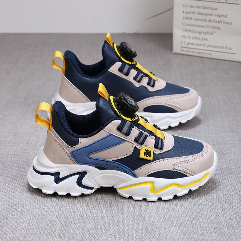 Boys' Breathable Dad Shoes, Autumn Boys' Leather Shoes, Mesh Sneakers, Button-Up Shoes For Older And Younger Children - Image 5