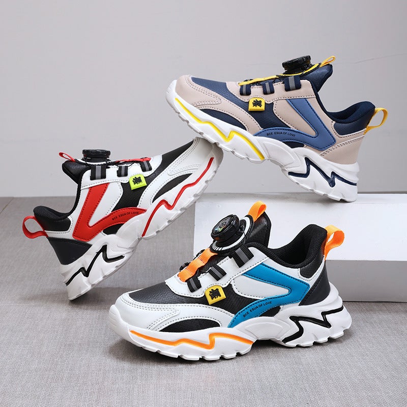Boys' Breathable Dad Shoes, Autumn Boys' Leather Shoes, Mesh Sneakers, Button-Up Shoes For Older And Younger Children - Image 3
