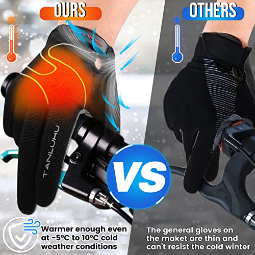Tanluhu Cycling Mountain Bike Biking Gloves for Men Women Outdoor Full Finger Workout Touch Screen Anti-Slip Shock-Absorbing MTB Road Bicycle Gloves(Black) - Image 3