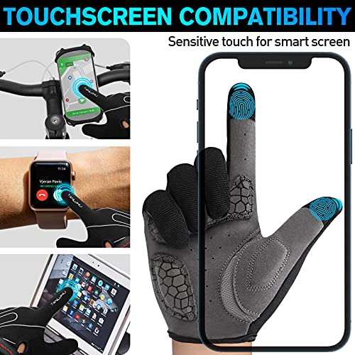 Tanluhu Cycling Mountain Bike Biking Gloves for Men Women Outdoor Full Finger Workout Touch Screen Anti-Slip Shock-Absorbing MTB Road Bicycle Gloves(Black) - Image 2