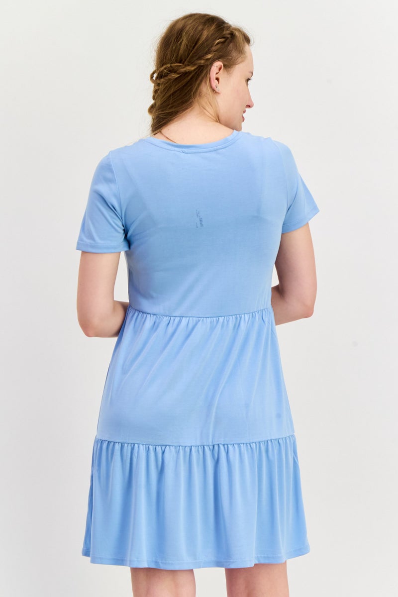 ONLY Women Plain Short Sleeve Mini Dress, Blue - Image 3