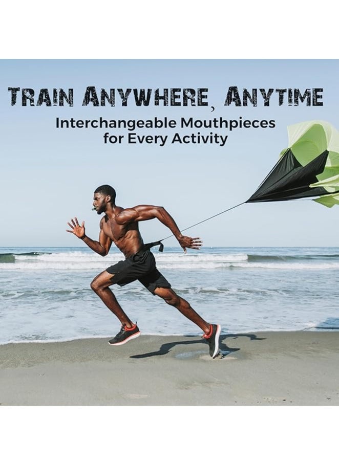 Adjustable breathing trainer, hand-held breathing trainer with double mouthpiece, independent resistance setting for enhanced breathing technique