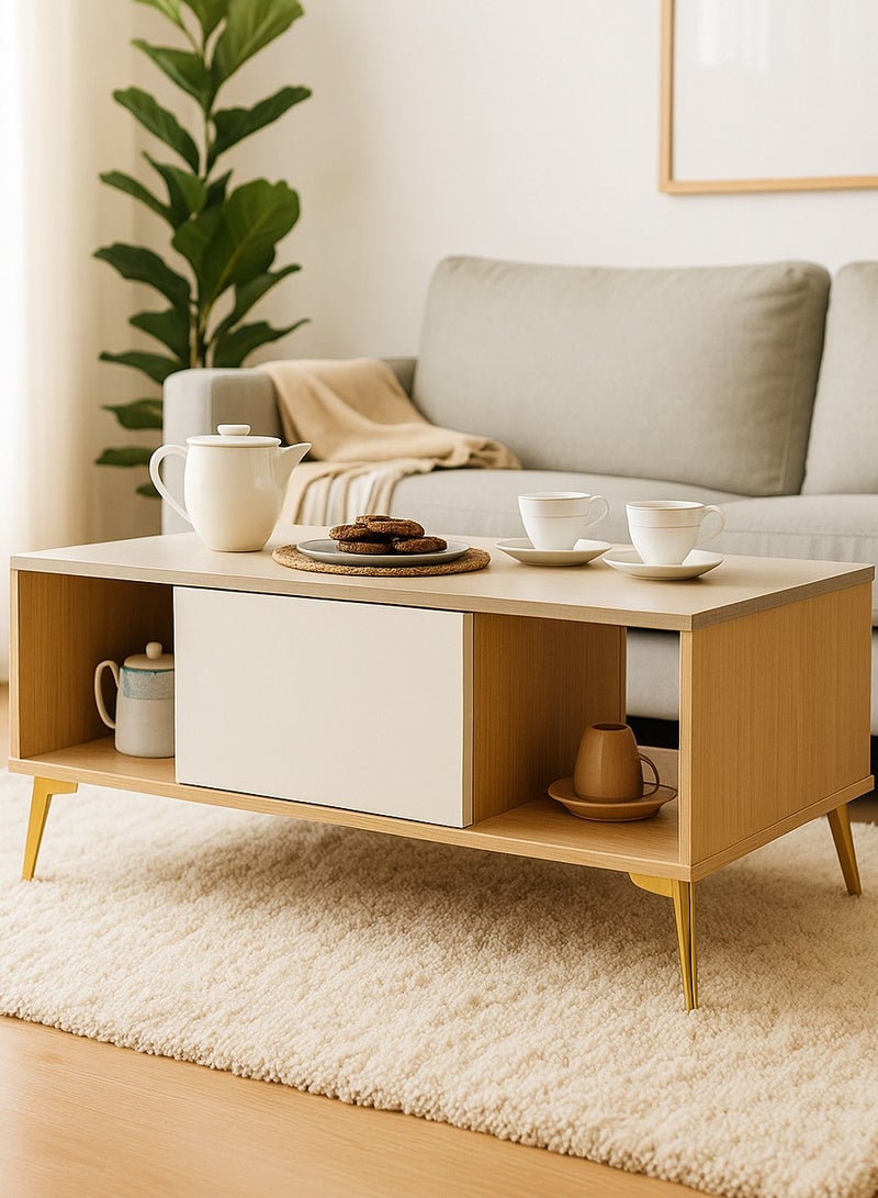 ROYALOAK Archer Coffee Table | Three Shelves | MDF Construction | Melamine Finish | Coffee Table for Living Room | Small Coffee Table | Durable & Long-lasting | Compact Size - Image 1