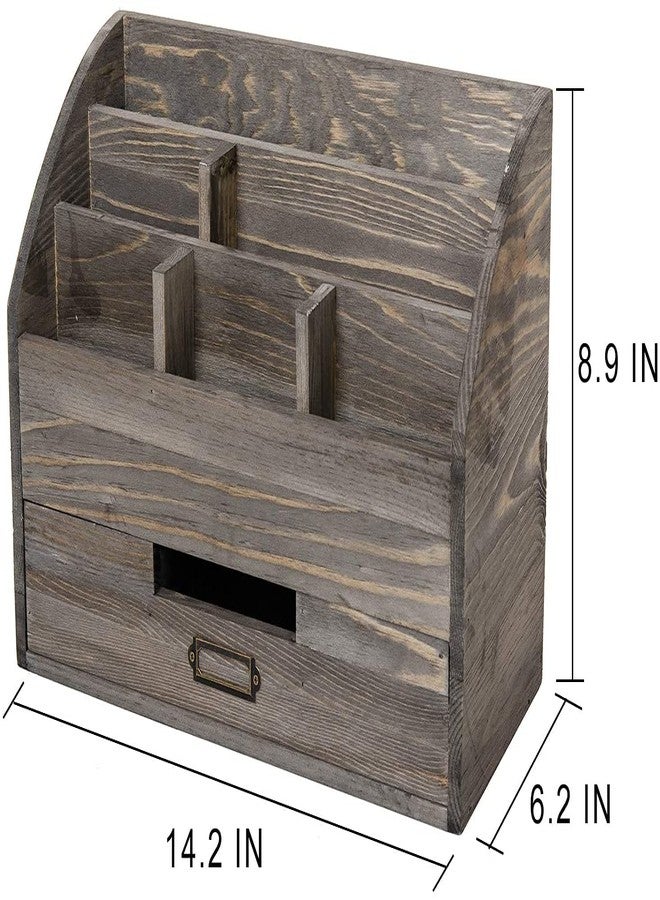 VERGOODR Rustic Wood Desk Organizer and Storage with Drawer and Pen Holder Bill Mail Organizer and Mail Holder for Countertop Kitchen Desk Decorative & Workspace Organizers(Rock Grey) - Image 3