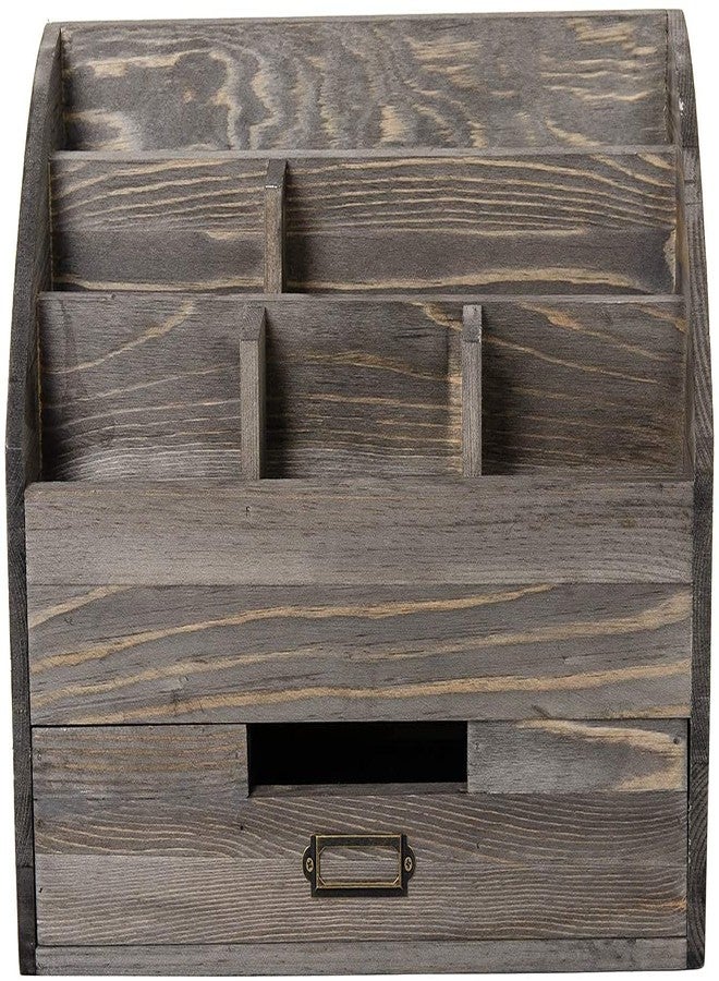 VERGOODR Rustic Wood Desk Organizer and Storage with Drawer and Pen Holder Bill Mail Organizer and Mail Holder for Countertop Kitchen Desk Decorative & Workspace Organizers(Rock Grey) - Image 4