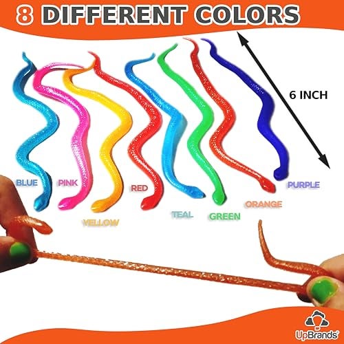 UpBrands 24 Stretchy Snakes Toys 6 Inches Bulk Set 8 Glitter Colors Kit for Birthday Party Favors for Kids Goodie Bags Easter Egg Basket Stuffers Pinata Filler Small Classroom Prizes - Image 5