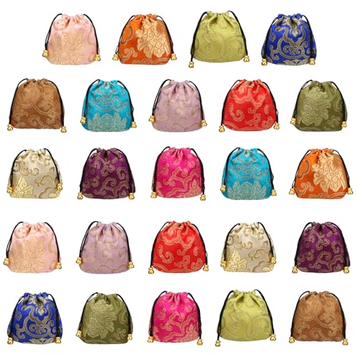 kilofly 24 pc Chinese Silk Brocade Drawstring Jewelry Bag Gift Pouch Value Set - Image 1