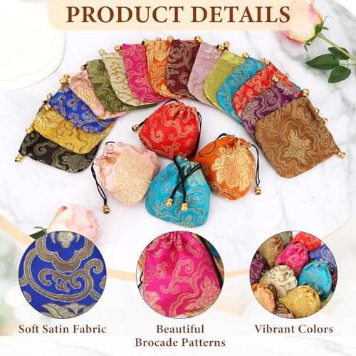 kilofly 24 pc Chinese Silk Brocade Drawstring Jewelry Bag Gift Pouch Value Set - Image 3