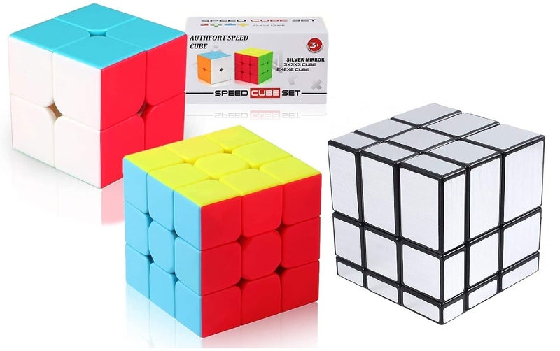 Authfort Speed Stickerless Cube Set of 2x2 & 3x3 , Silver Mirror Stickered Cube Combo ( Pack of 3 ) - Image 1