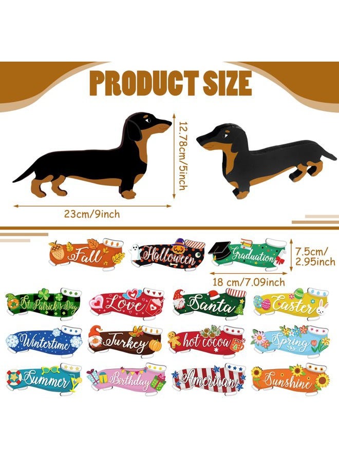 Barydat 16 Pcs Interchangeable Dog Welcome Sign Lovely Seasonal Front Door Decoration,Wooden Rustic Holiday Door Wall Decor for Independence Day Summer Fall Halloween Christmas(Dog) - Image 2
