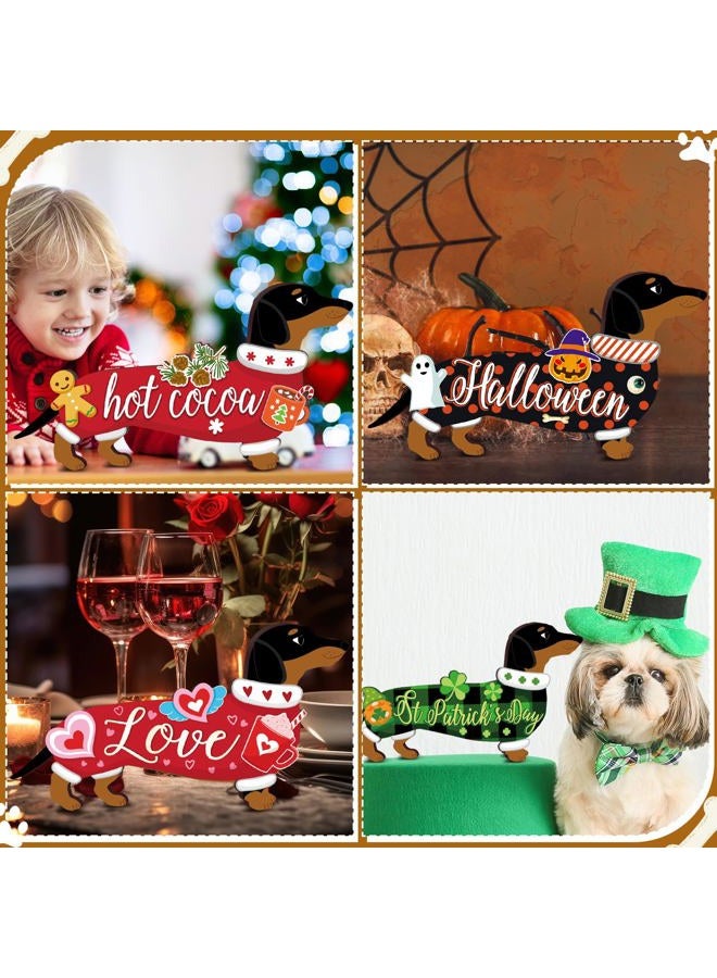 Barydat 16 Pcs Interchangeable Dog Welcome Sign Lovely Seasonal Front Door Decoration,Wooden Rustic Holiday Door Wall Decor for Independence Day Summer Fall Halloween Christmas(Dog) - Image 4