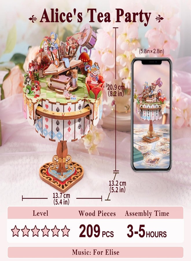 Tonecheer x British Library 3D Puzzle Music Box, Alice's Tea Party DIY Model Kit for Adults, Rotating Music Box, Wooden Puzzle for Home Decoration, Gifts for Birthday, Christmas - Image 2