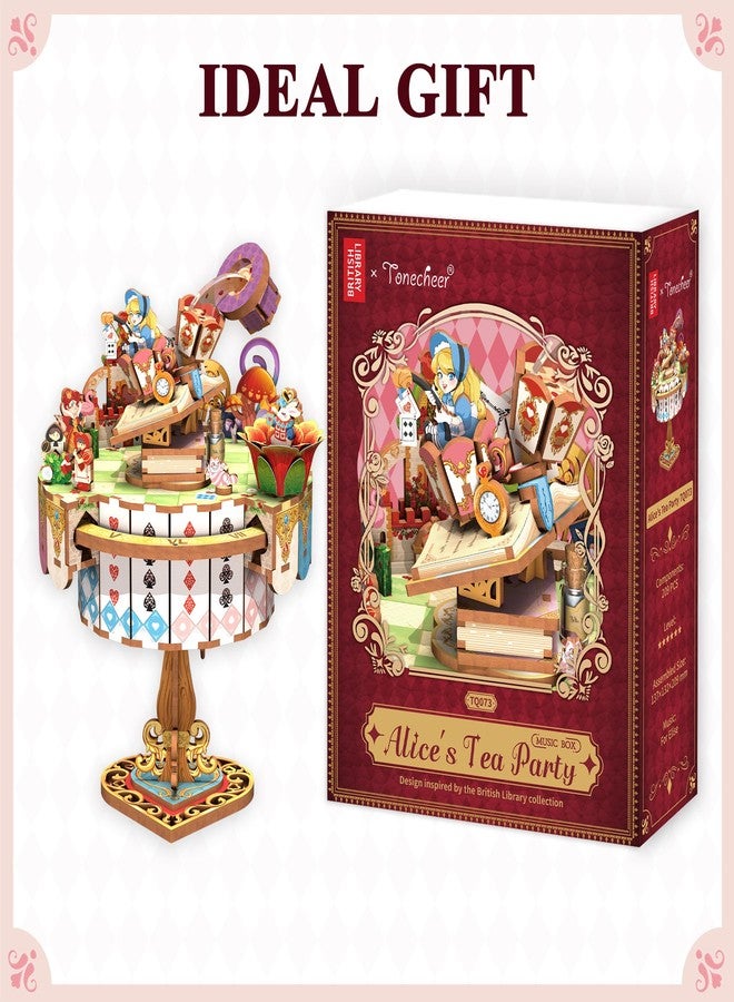 Tonecheer x British Library 3D Puzzle Music Box, Alice's Tea Party DIY Model Kit for Adults, Rotating Music Box, Wooden Puzzle for Home Decoration, Gifts for Birthday, Christmas - Image 5