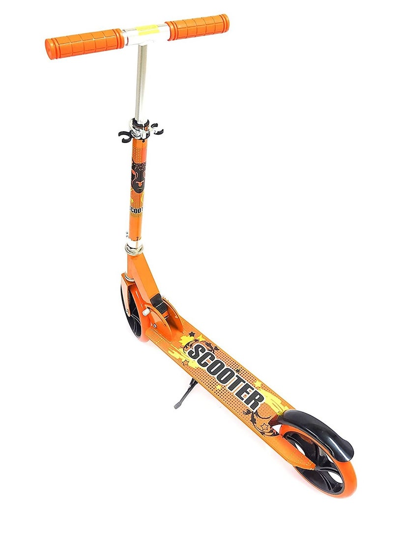 Funz FunZz Scooter for Kids Ages 6-12 and Up and Scooter For Adults, Big Wheels, Adjustable Handle, Rear Fender Brake Foldable Kick Scooters for Teens, Orange 