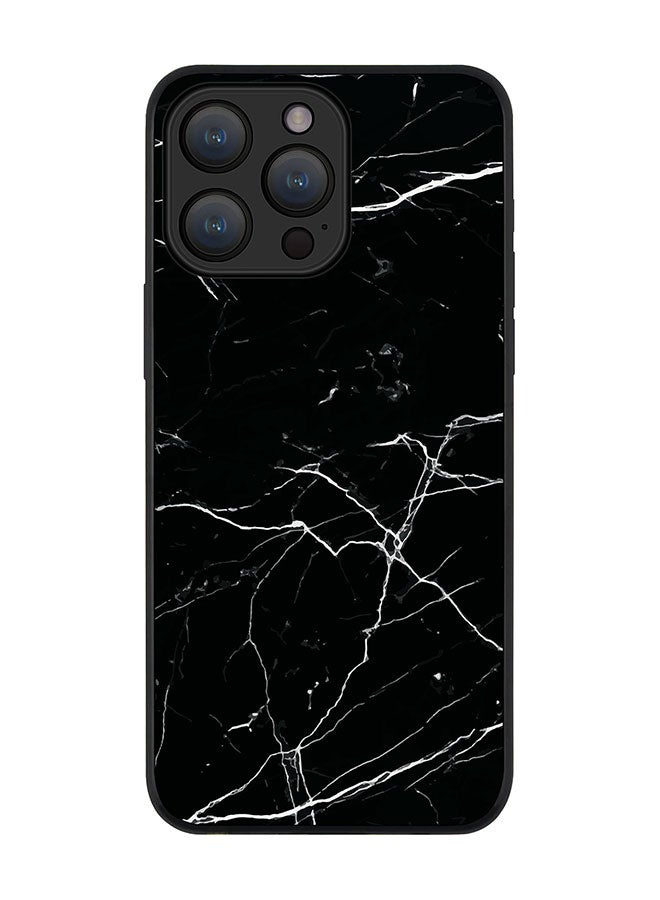 Stylizedd غطاء حماية لهاتف iPhone 15 Pro Max أسود متين ورفيع مصنوع من مادة TPU المرنة والناعمة المضادة للسقوط - طبعة رخامية باللون الأسود - Image 1