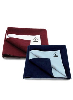Edenwald Edenwald Waterproof Quick Dry Sheet Pack of 2 Rubber Cloth for Baby MaroonNavy Blue_Medium 100cm x 70cm 
