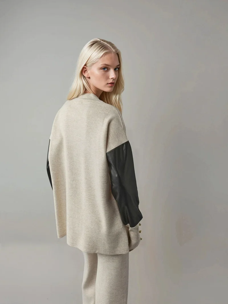 MY FASHION MY FASHION Faux Leather Detailed Sweater