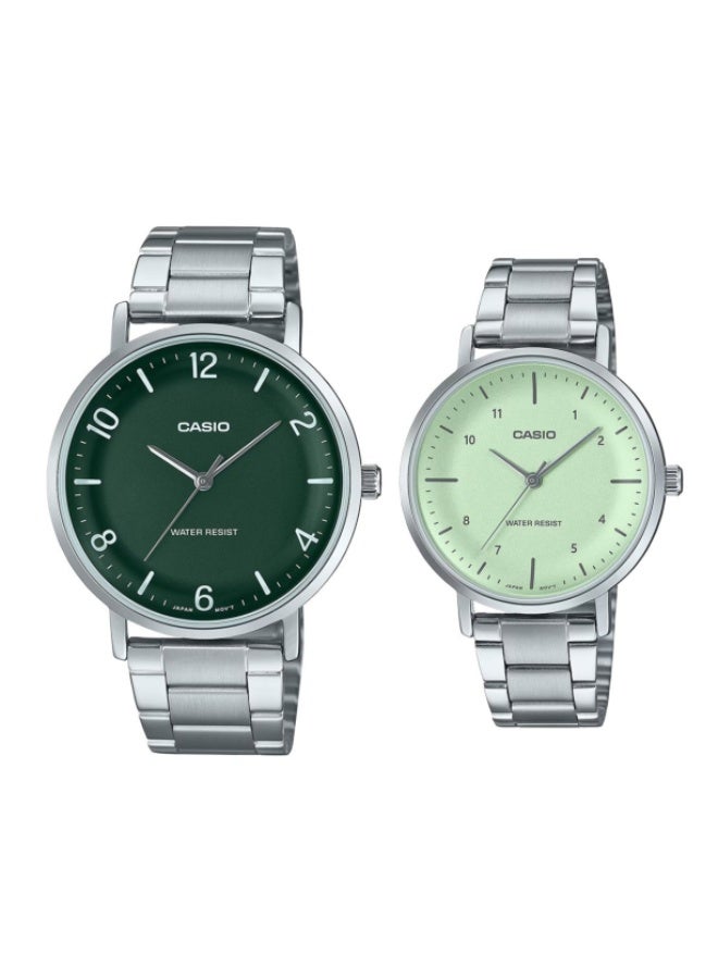 CASIO Stainless Steel Analog Concave Shaped Dial Couple Watch Set MTP-VT03D-3B + LTP-VT03D-3B - Image 1