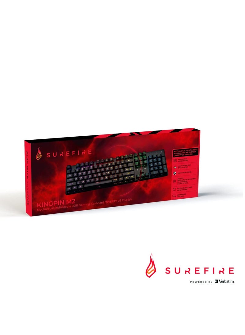 SureFire KingPin M2 Mechanical Gaming Keyboard English, Gaming Multimedia Keyboard Full Size, RGB Keyboard with Lighting, 100% Anti-Ghosting Keys, English Layout QWERTY - Image 1