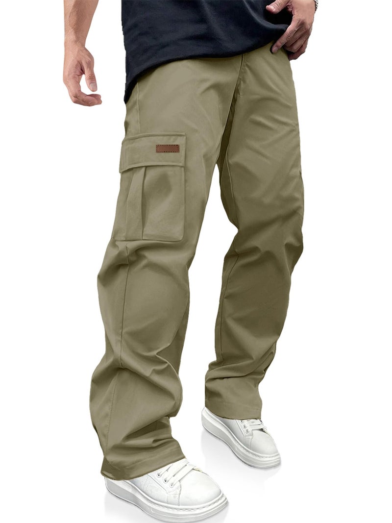PLEPAN Men's Casual Cargo Pants Drawstring Hiking Pants Workout Tactical Joggers Sweatpants for Men Light Green Small - Image 1
