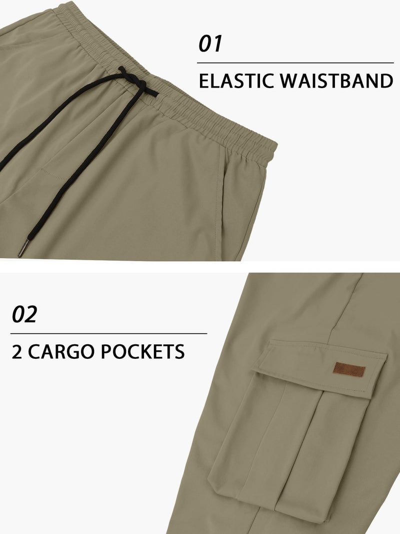 PLEPAN Men's Casual Cargo Pants Drawstring Hiking Pants Workout Tactical Joggers Sweatpants for Men Light Green Small - Image 5
