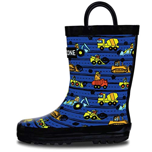 LONECONE Lone Cone Rain Boots with Easy-On Handles in Fun Patterns for Boys and Girls, Play-Proof Flexible Rubber, Durable Non-Slip Treads, Kid-Friendly for Hours of Joy - Construction Monsters, 9 Toddler - Image 1