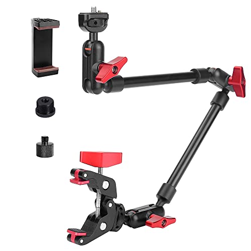 JEBUTU 22" Magic Arm w Clamp Mount, Overhead Desk Phone Mount Stand, Adjustable Articulating Friction Camera Boom Arm w 1/4" Thread for Phone Video Light Webcam Action Camera Tripod Mic - Image 1