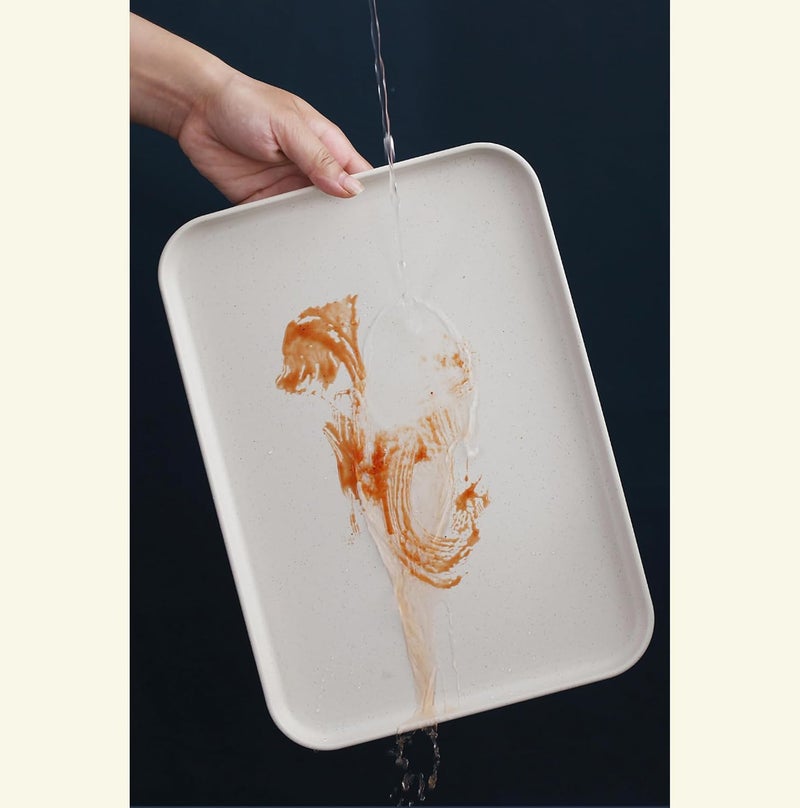 Takositio Wheat Straw Serving Rectangular Large Serving Platters Plates for Dinner, Party, Entertaining Dinner Trays Tea, Bar Tray, Breakfast Tray Food Tray (38cm, Random Color, Pack of 2) - Image 2