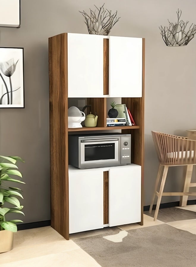 woodx Tall Wooden Kitchen Storage Cabinet with Microwave Shelf and Double Doors  - Image 1
