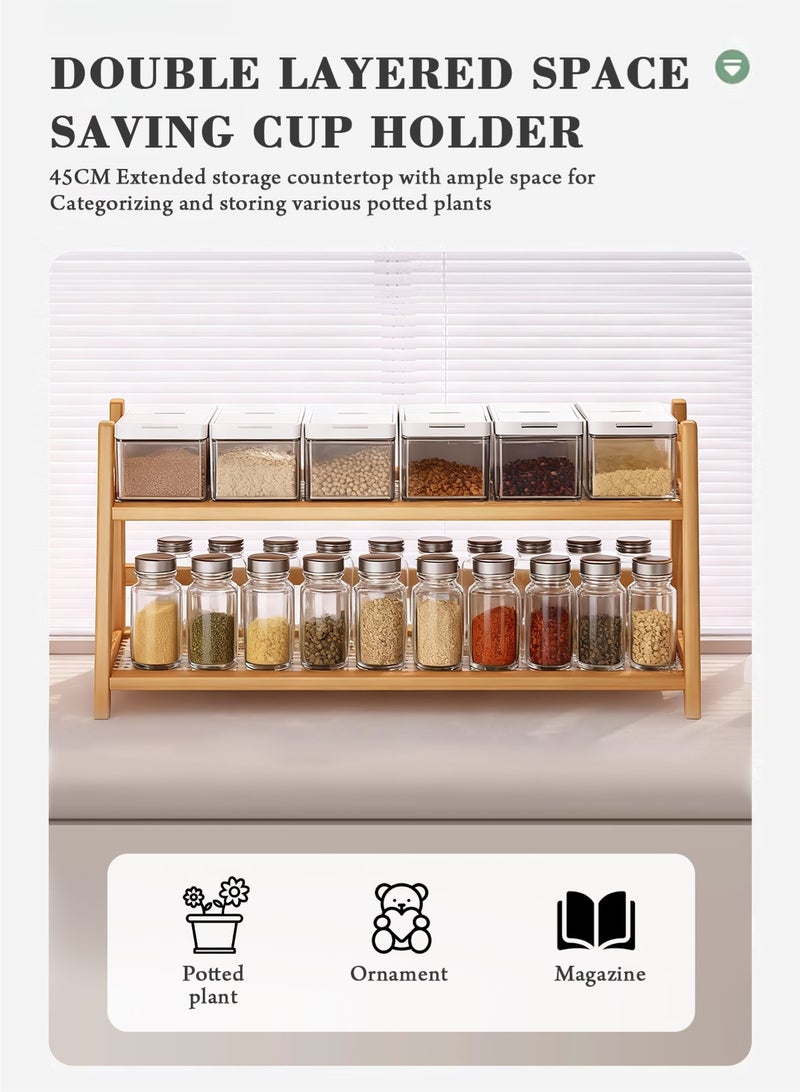 هومار كيت منظم لمحطة القهوة بمظهر خوص من طبقتين، حامل أكواب من الخيزران على سطح الطاولة، رف لطاولة المطبخ لإكسسوارات بار الشاي والقهوة، حامل ماتشا، عرض الأكواب، رف تخزين التوابل - Image 3