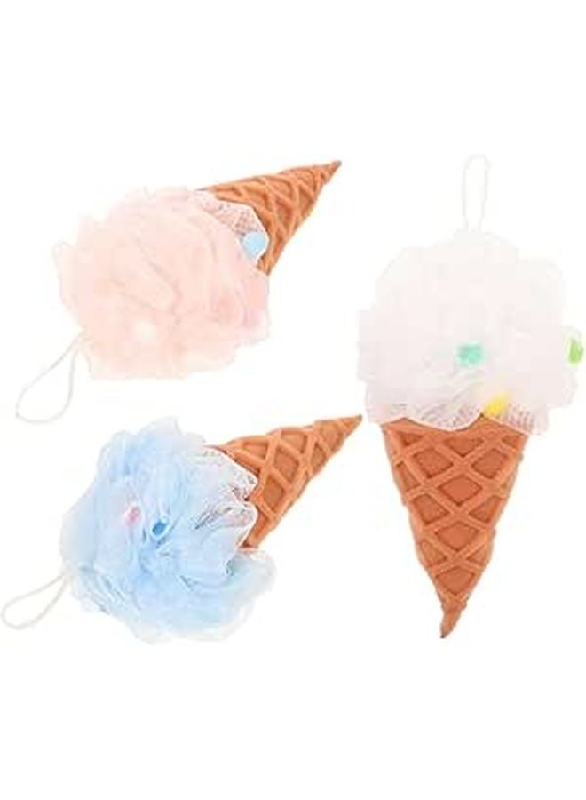 Exfoliating Bath Sponge Ball 3 Pack Mesh Poufs Body Scrubbers For Family Use Assorted Colors - Image 1