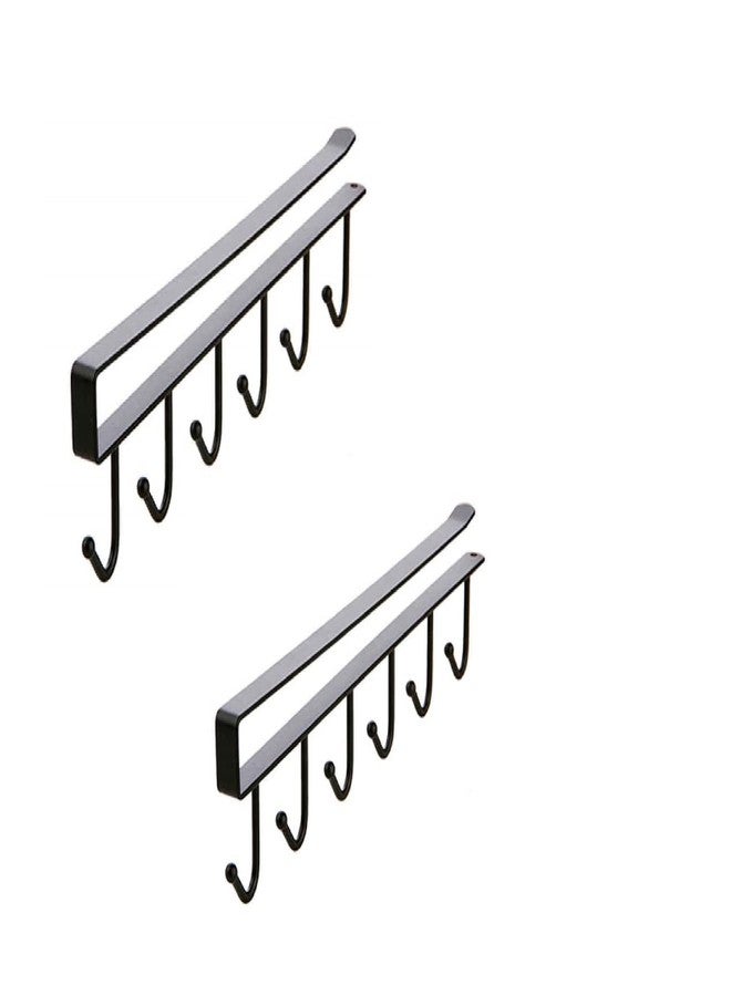 FORKLS 6 Hooks Under Shelf Cup Holder Stand for Kitchen Multi-Functional Utensil Rack for Hanging Under Cabinet Coffee Mug Holder (White, Pack of 2), Metal - Image 1