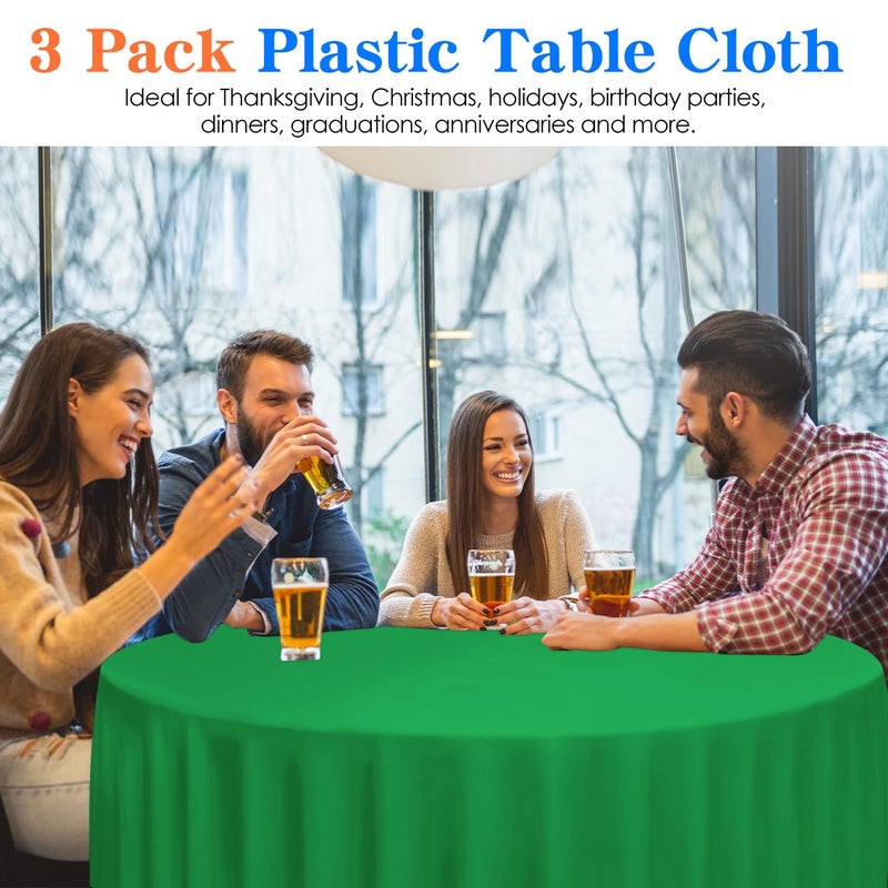 YSYJ 3 Pack Green Plastic Tablecloth Disposable Round Table Cloth 84 Inch Table Cover for Parties - Image 4