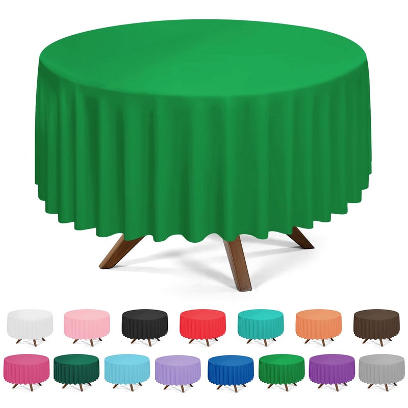 YSYJ 3 Pack Green Plastic Tablecloth Disposable Round Table Cloth 84 Inch Table Cover for Parties - Image 1