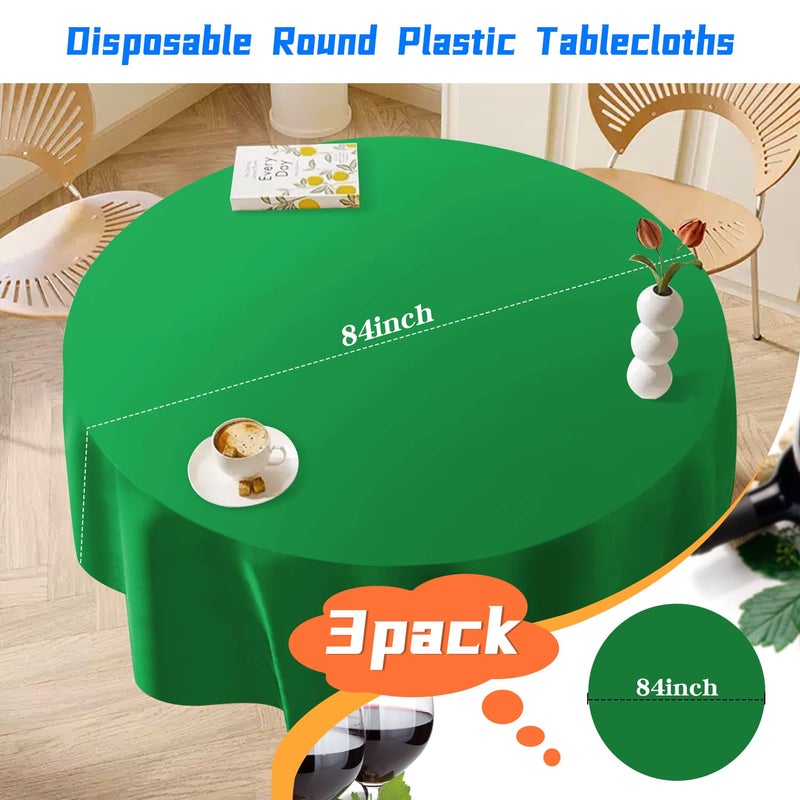 YSYJ 3 Pack Green Plastic Tablecloth Disposable Round Table Cloth 84 Inch Table Cover for Parties - Image 2