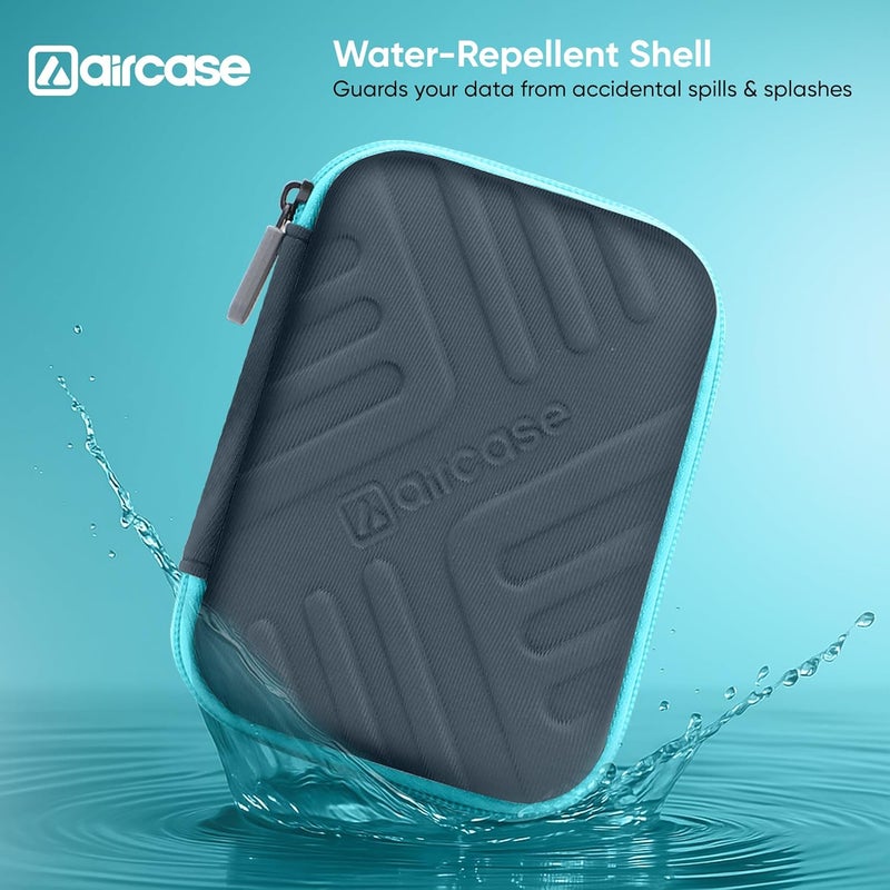 AirCase حافظة قرص صلب خارجي 2.5 بوصة مع غلاف EVA مقاوم للصدمات وبطانة ناعمة | حقيبة تنظيم سفر مع جيب شبكي، إغلاق بسحاب للقرص الصلب/القرص الصلب SSD، سماعات الأذن، شاحن والأجهزة (رمادي) - Image 3