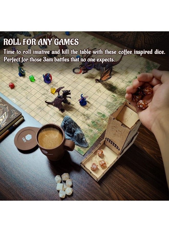 CZYY - Dnd Coffee & Sugar Themed Dice Set (14 Pcs) With +3 Stamina Potion Silicone Mug For Storage 7 Acrylic Resin Polyhedral Gaming Dice For Dungeons And Dragons Pathfinder And Tabletop Rpg - Image 1