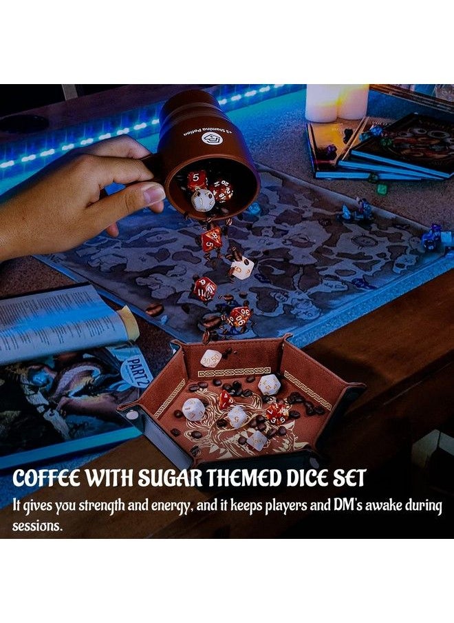 CZYY - Dnd Coffee & Sugar Themed Dice Set (14 Pcs) With +3 Stamina Potion Silicone Mug For Storage 7 Acrylic Resin Polyhedral Gaming Dice For Dungeons And Dragons Pathfinder And Tabletop Rpg - Image 1