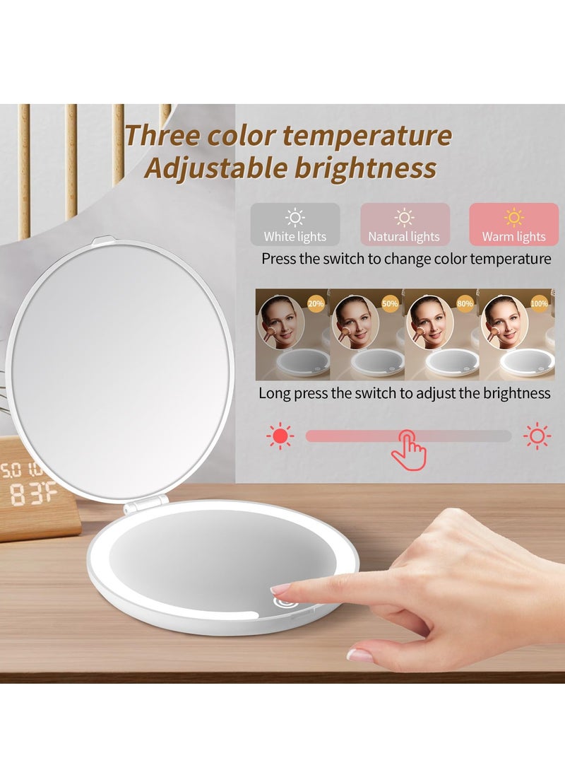 Generic Travel Makeup Mirror with Light 1x/5x Magnification Compact Portable Mirror Mini LED Pocket Mirror Double Sided USB Rechargeable Touch Screen for Handbags Wallet Girls Women Gift  - Image 3