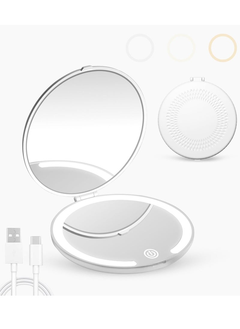 Generic Travel Makeup Mirror with Light 1x/5x Magnification Compact Portable Mirror Mini LED Pocket Mirror Double Sided USB Rechargeable Touch Screen for Handbags Wallet Girls Women Gift  - Image 1