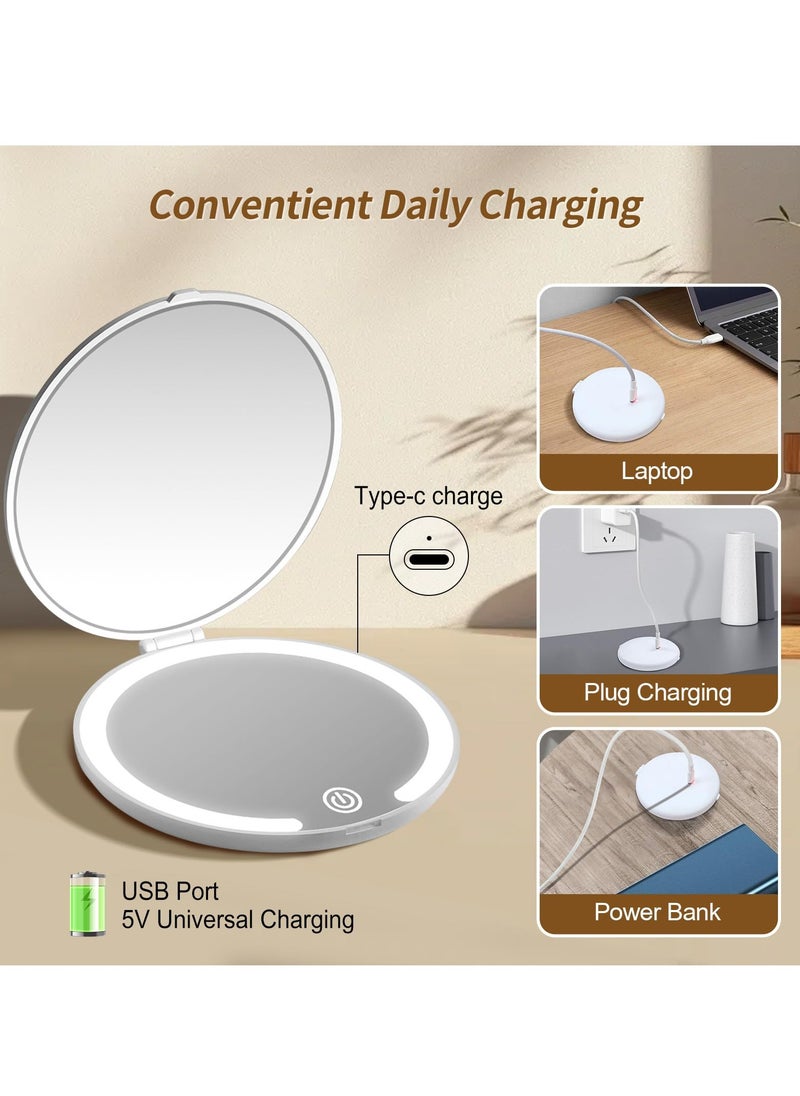 Generic Travel Makeup Mirror with Light 1x/5x Magnification Compact Portable Mirror Mini LED Pocket Mirror Double Sided USB Rechargeable Touch Screen for Handbags Wallet Girls Women Gift  - Image 4