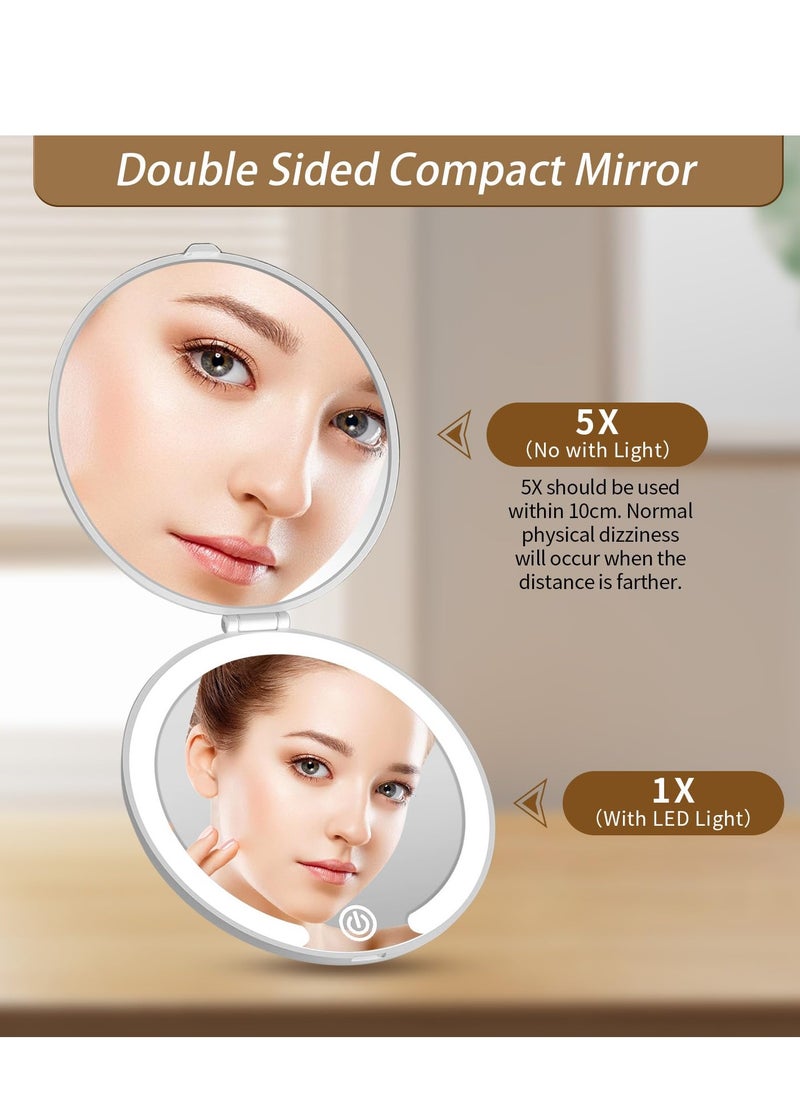Generic Travel Makeup Mirror with Light 1x/5x Magnification Compact Portable Mirror Mini LED Pocket Mirror Double Sided USB Rechargeable Touch Screen for Handbags Wallet Girls Women Gift  - Image 2