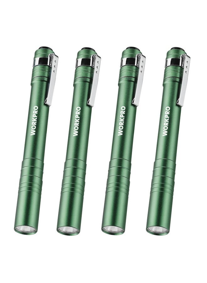 WORKPRO WORKPRO LED Pen Light, Aluminum Pen Flashlights, Pocket Flashlight with Clip for Inspection, Emergency, Everyday, 2AAA Batteries Include, Green(4-Pack) 